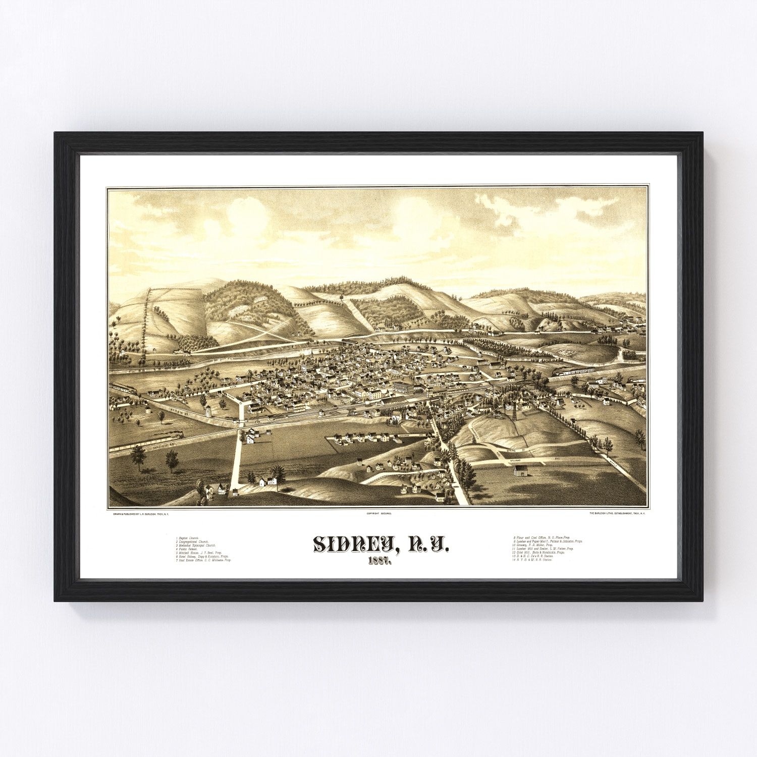 Vintage Map of Sidney, New York 1887
