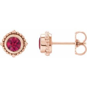 14K Rose Gold 4.5 mm Natural Ruby Beaded Halo-Style Earrings