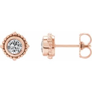 14K Rose Gold 5 mm Natural White Sapphire Beaded Halo-Style Earrings