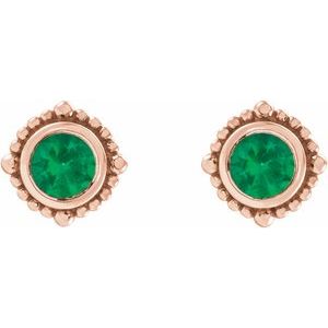 14K Rose Gold 5 mm Natural Emerald Beaded Halo-Style Earrings – image 2