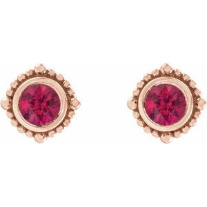 14K Rose Gold 4.5 mm Natural Ruby Beaded Halo-Style Earrings – image 2
