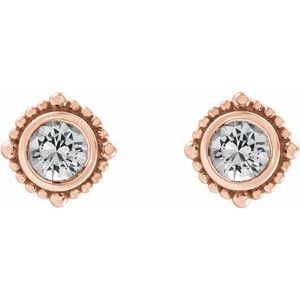 14K Rose Gold 4 mm Natural White Sapphire Beaded Halo-Style Earrings – image 2