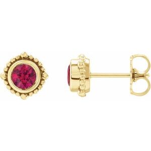 14K Yellow Gold 4.5 mm Natural Ruby Beaded Halo-Style Earrings