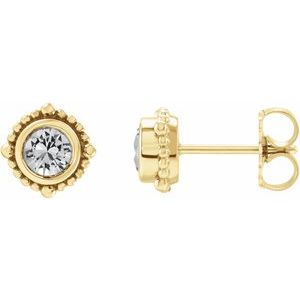 14K Yellow Gold 3.5 mm Natural White Sapphire Beaded Halo-Style Earrings