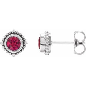 Sterling Silver 3.5 mm Natural Ruby Beaded Halo-Style Earrings