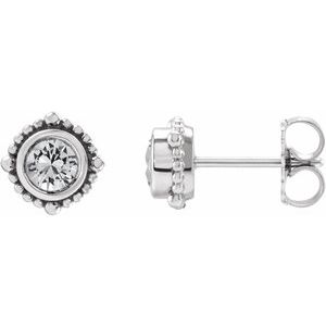 Platinum 3 mm Natural White Sapphire Beaded Halo-Style Earrings