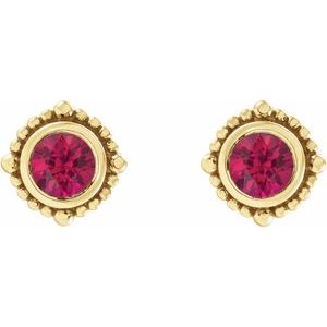 14K Yellow Gold 4 mm Natural Ruby Beaded Halo-Style Earrings – image 2