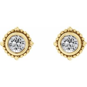 14K Yellow Gold 4 mm Natural White Sapphire Beaded Halo-Style Earrings – image 2