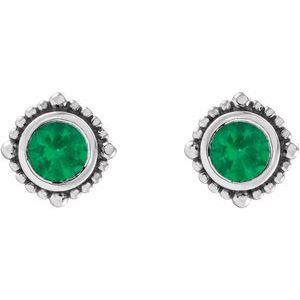 Sterling Silver 3 mm Natural Emerald Beaded Halo-Style Earrings – image 2