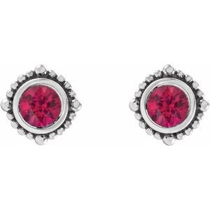 14K White Gold 4 mm Natural Ruby Beaded Halo-Style Earrings – image 2
