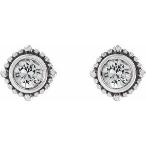 14K White Gold 4 mm Natural White Sapphire Beaded Halo-Style Earrings – image 2