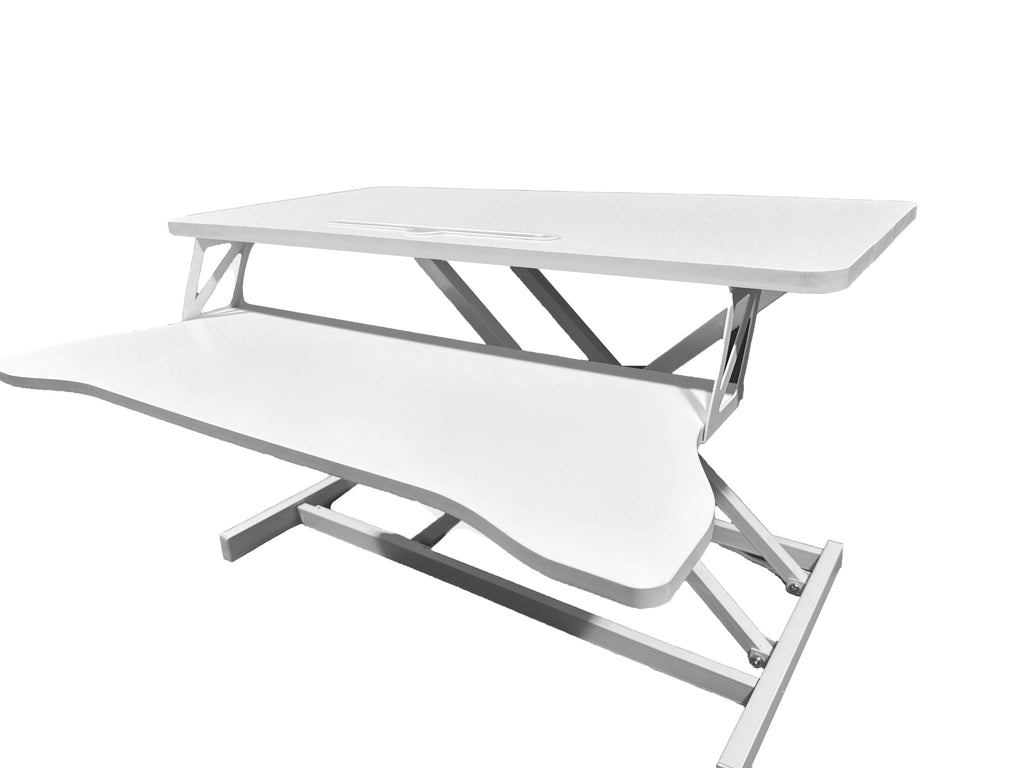32 Inch Desk Converter, Height Adjustable Sit to Stand Riser, Dual Monitor and Laptop Workstation with Wide Keyboard Tray, Standing Computer Desk, WHITE ( BACK TO SCHOOL )