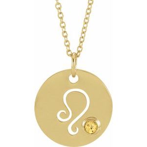 14K Yellow Gold Natural Citrine Leo Zodiac 16-18" Necklace