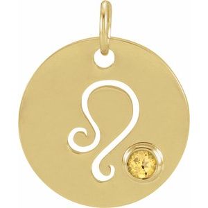 14K Yellow Gold Natural Citrine Leo Zodiac Pendant