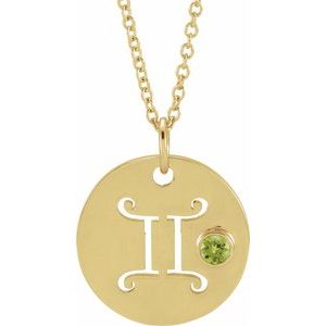 14K Yellow Gold Natural Peridot Gemini Zodiac 16-18" Necklace
