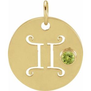 14K Yellow Gold Natural Peridot Gemini Zodiac Pendant