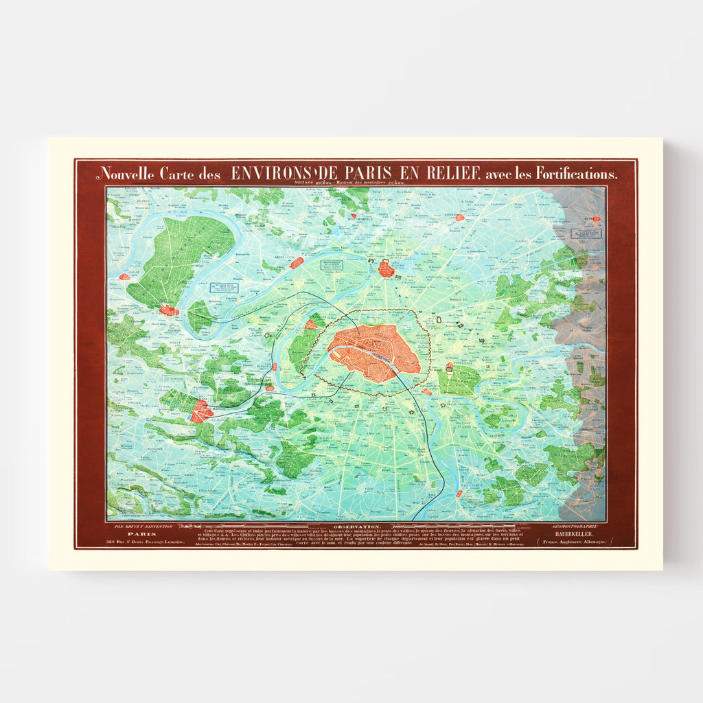 Vintage Map of Paris, France 1843