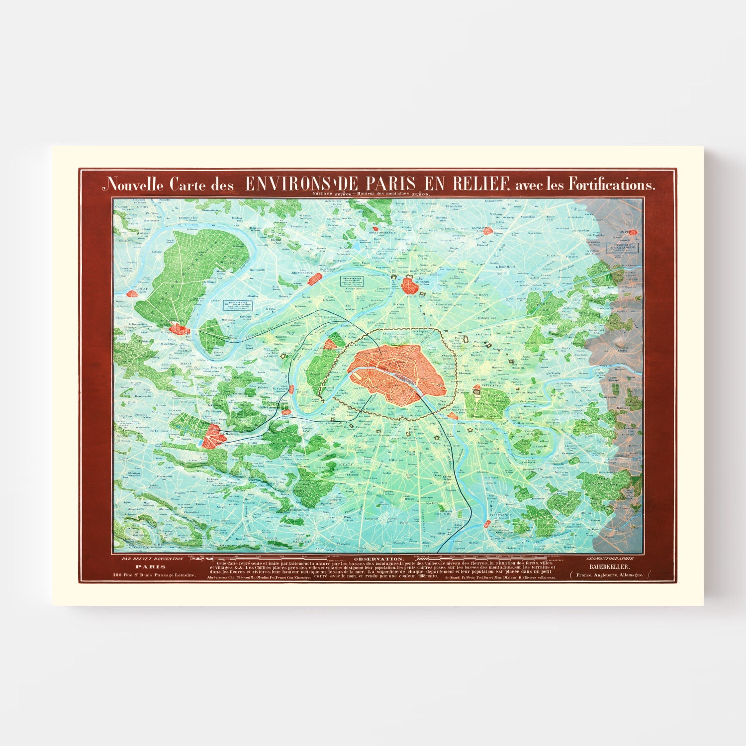 Vintage Map of Paris, France 1843