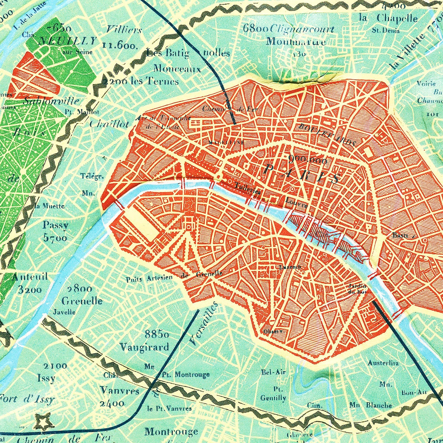 Vintage Map of Paris, France 1843
