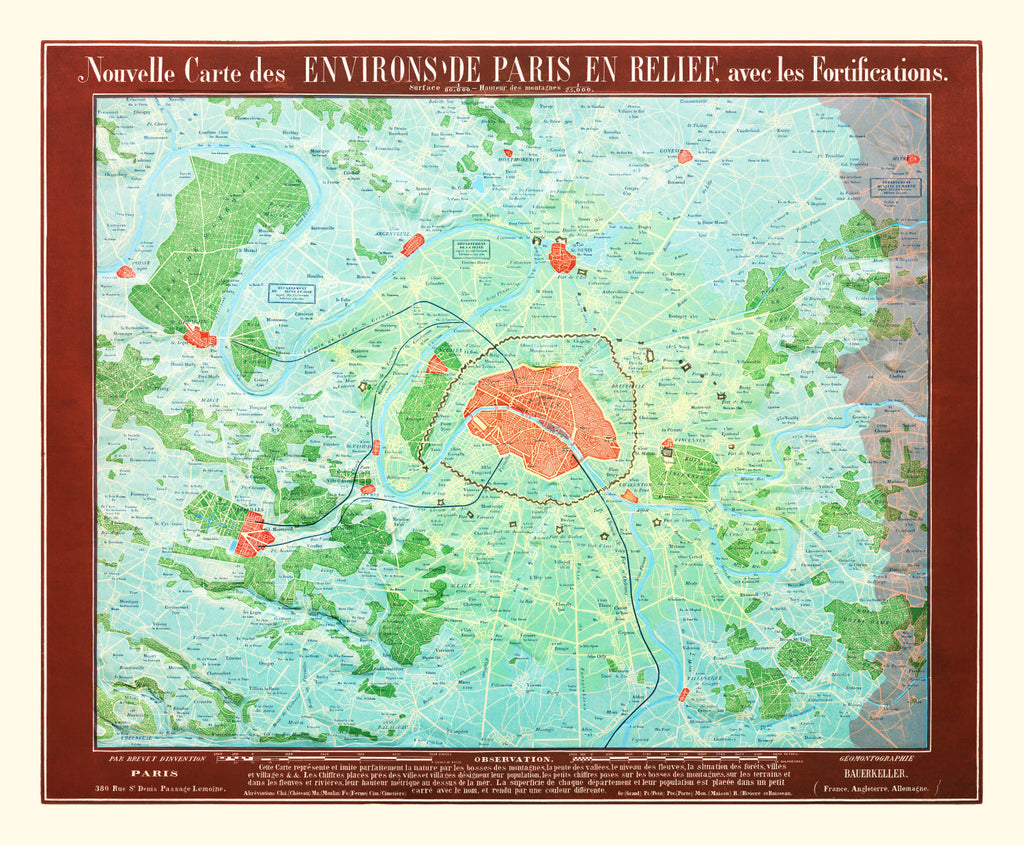 Vintage Map of Paris, France 1843
