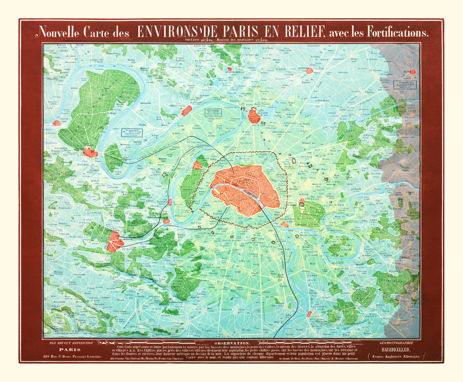 Vintage Map of Paris, France 1843