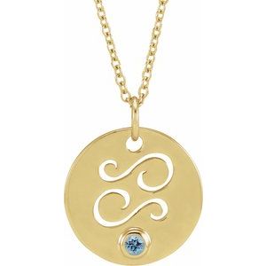14K Yellow Gold Natural Aquamarine Cancer Zodiac 16-18" Necklace
