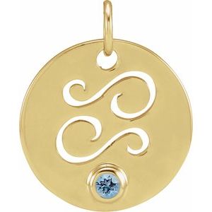 14K Yellow Gold Natural Aquamarine Cancer Zodiac Pendant