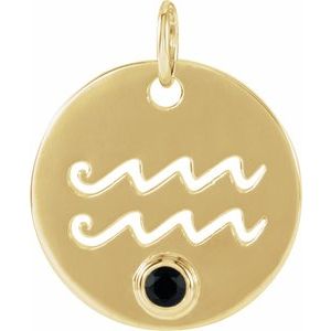 14K Yellow Gold Natural Black Spinel Aquarius Zodiac Pendant