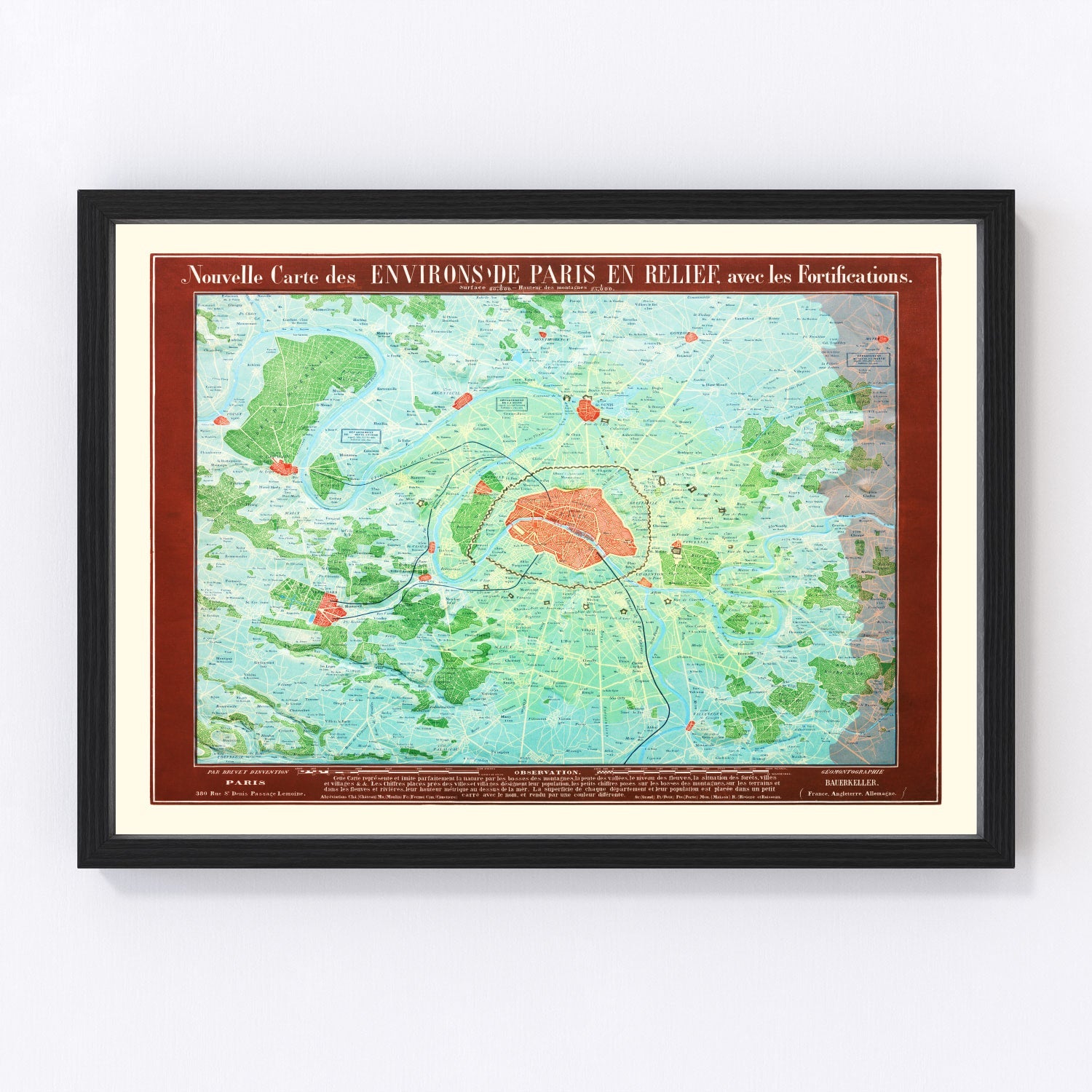Vintage Map of Paris, France 1843