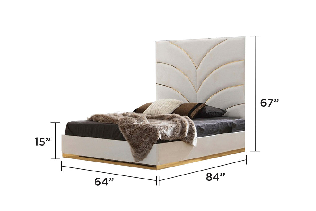 LAURA Gold Detailed Upholstery Queen 5-N Pc made with Wood in White(NJ INVENTORY)