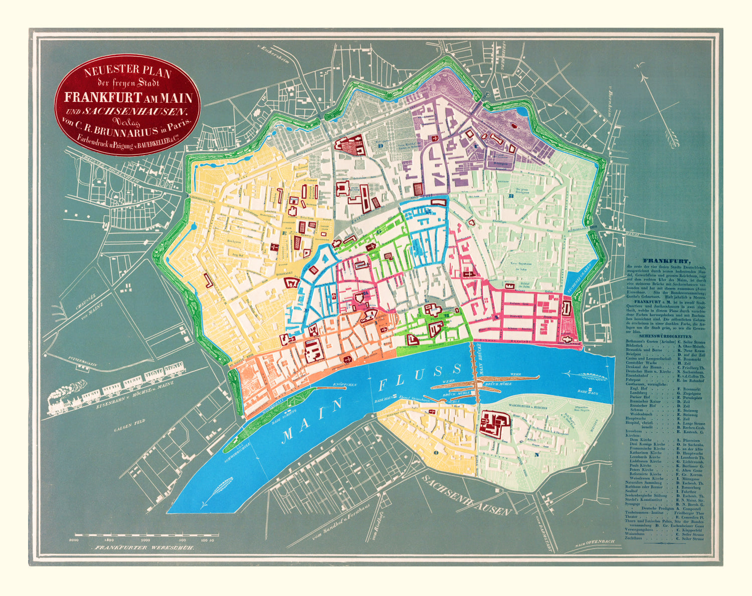Vintage Map of Frankfurt, Germany 1844