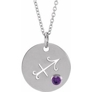 Platinum Natural Amethyst Sagittarius Zodiac 16-18" Necklace