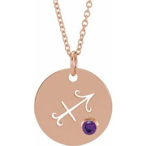 14K Rose Gold Natural Amethyst Sagittarius Zodiac 16-18" Necklace
