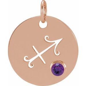 14K Rose Gold Natural Amethyst Sagittarius Zodiac Pendant