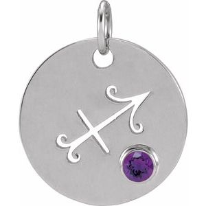 Sterling Silver Natural Amethyst Sagittarius Zodiac Pendant