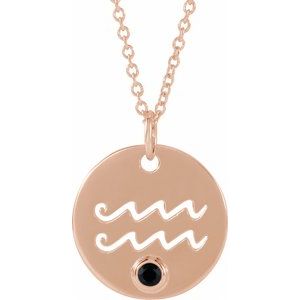 14K Rose Gold Natural Black Spinel Aquarius Zodiac 16-18" Necklace
