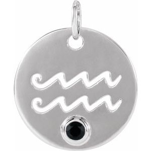 Platinum Natural Black Spinel Aquarius Zodiac Pendant