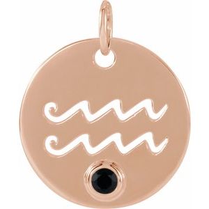 14K Rose Gold Natural Black Spinel Aquarius Zodiac Pendant