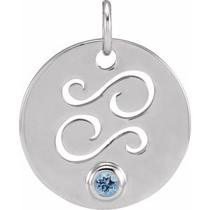 14K White Gold Natural Aquamarine Cancer Zodiac Pendant