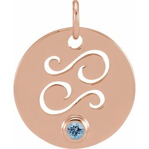 14K Rose Gold Natural Aquamarine Cancer Zodiac Pendant