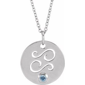 Sterling Silver Natural Aquamarine Cancer Zodiac 16-18" Necklace