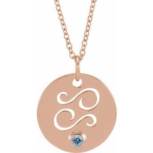 14K Rose Gold Natural Aquamarine Cancer Zodiac 16-18" Necklace