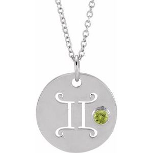 Platinum Natural Peridot Gemini Zodiac 16-18" Necklace