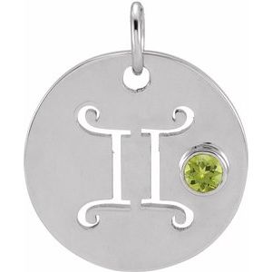 Sterling Silver Natural Peridot Gemini Zodiac Pendant