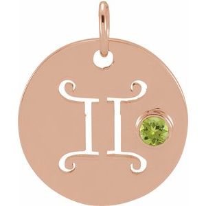 14K Rose Gold Natural Peridot Gemini Zodiac Pendant