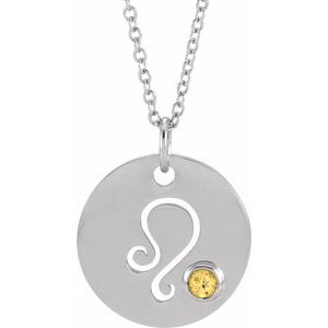 14K White Gold Natural Citrine Leo Zodiac 16-18" Necklace