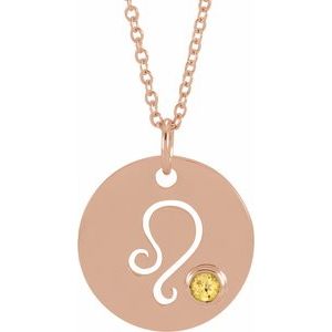 14K Rose Gold Natural Citrine Leo Zodiac 16-18" Necklace