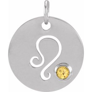 Sterling Silver Natural Citrine Leo Zodiac Pendant