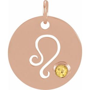 14K Rose Gold Natural Citrine Leo Zodiac Pendant