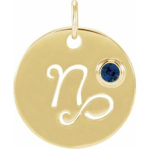 14K Yellow Gold Natural Blue Sapphire Capricorn Zodiac Pendant